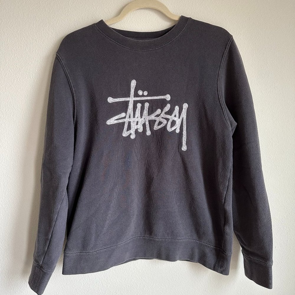Stussy | Grey Crewneck Sweatshirt with Embroidered Logo